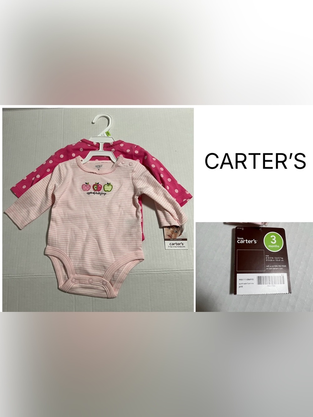 CARTER’S - 3M - NWT - 2PK - INFANT GIRLS PINK APPLE BODYSUITS / ONESIES